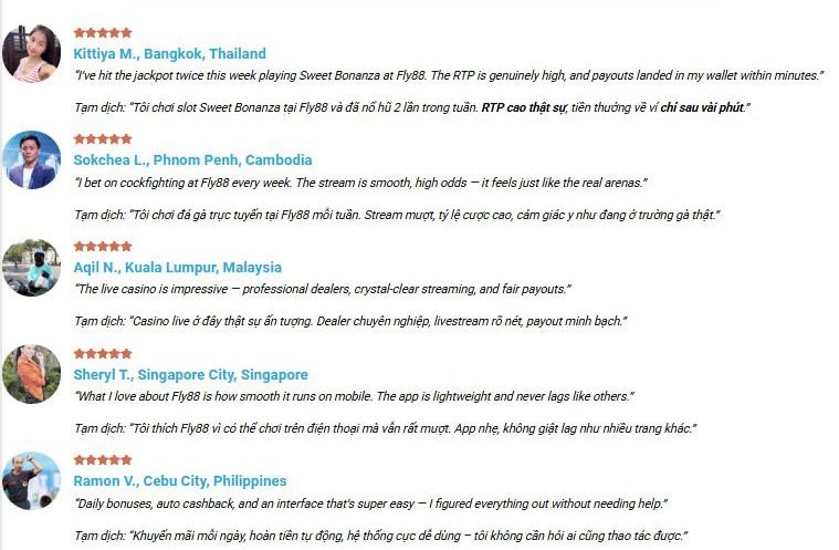Một số đánh giá từ người chơi quốc tế - nguồn : https://fly88.tel/